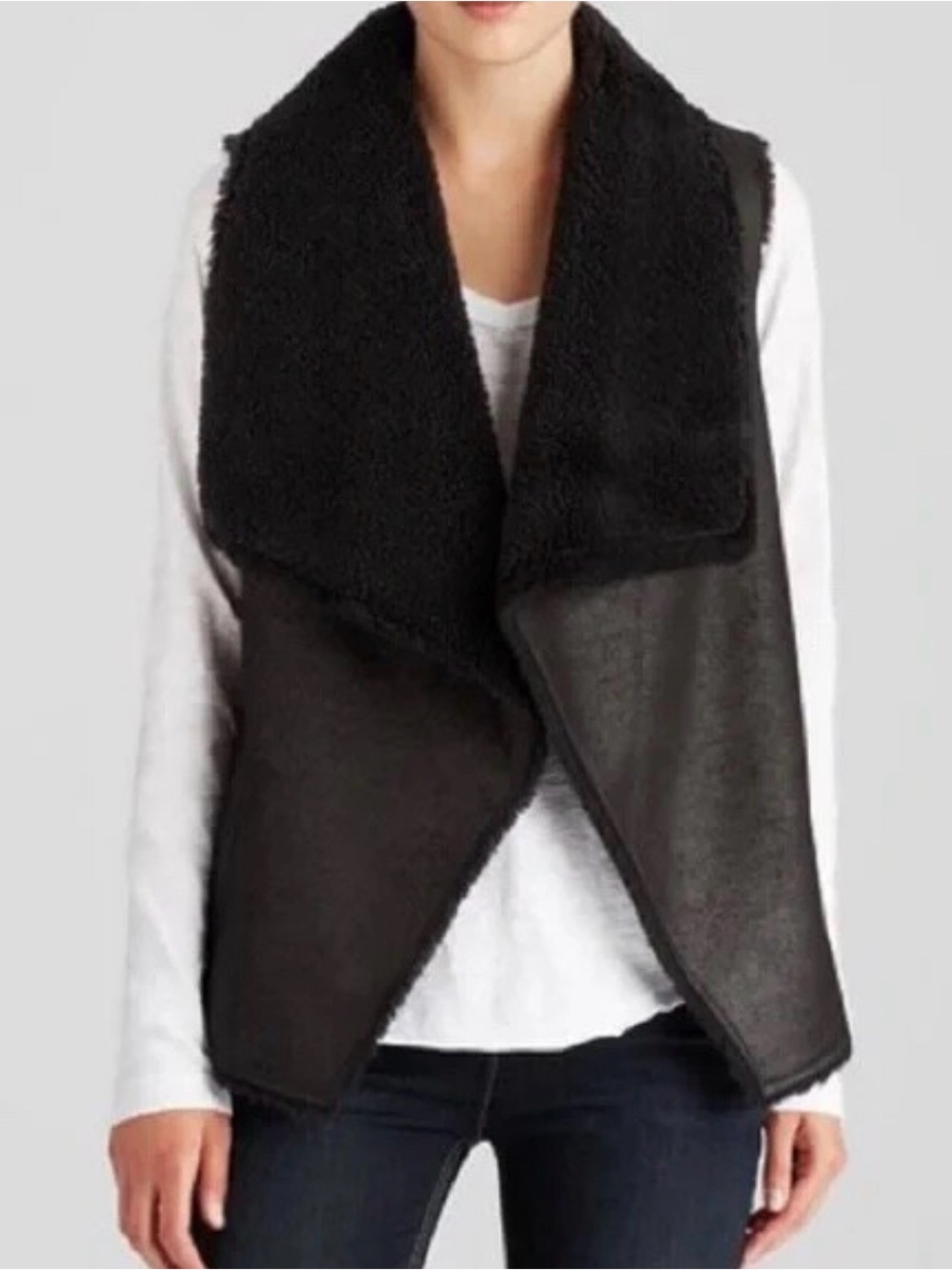 Velvet Black Faux Shearling Sherpa Open Vest